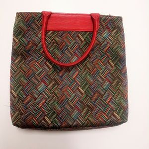 Vintage colorful embroidered faux leather handbag